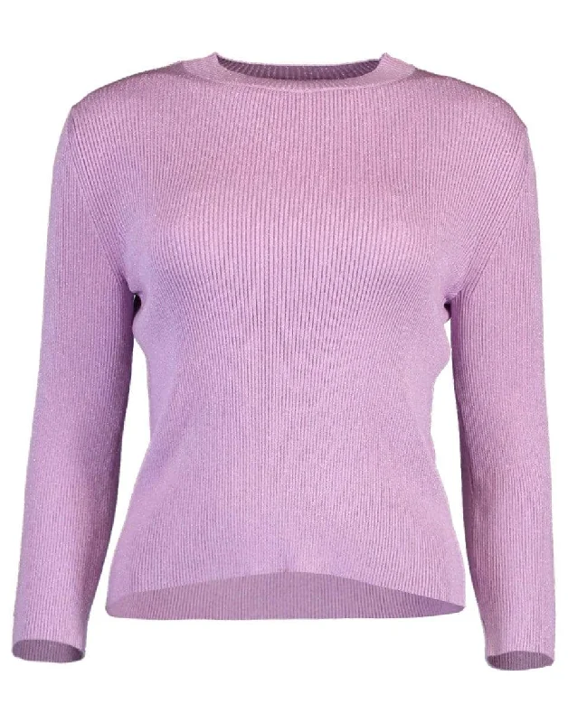 Three-Quarter Sleeve Lurex Knit Pullover Textured Knit Design