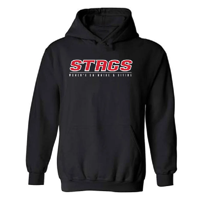 Fairfield - NCAA Women's Swimming & Diving : Ella Lepis - Classic Shersey Hooded Sweatshirt Hoodie with Exposed Zipper Edgy Industrial