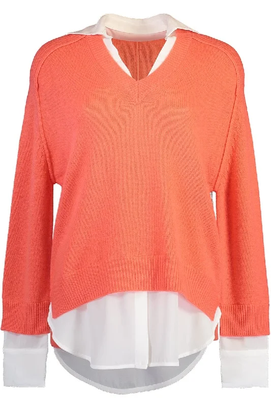 V Neck Layered Pullover Flutter Sleeve Feminine