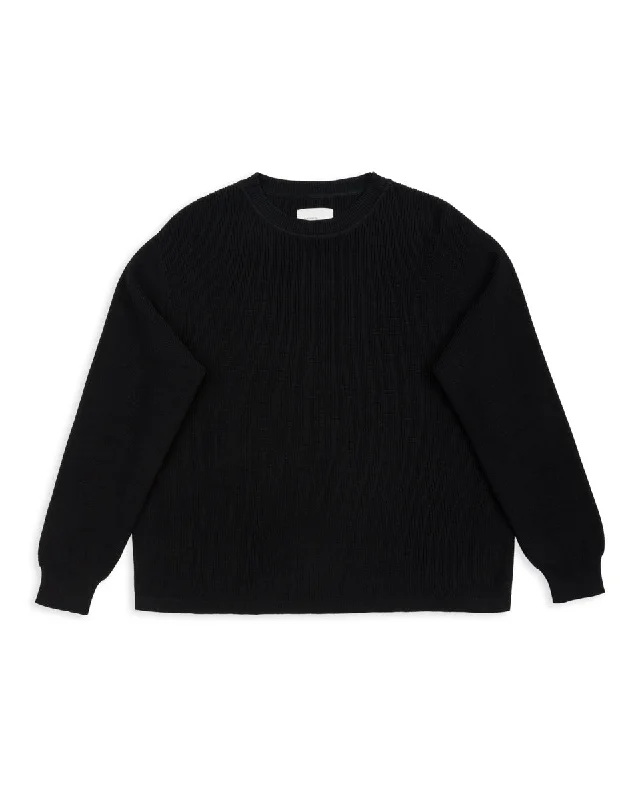 Waffle Pullover - Black Long Bell Sleeve