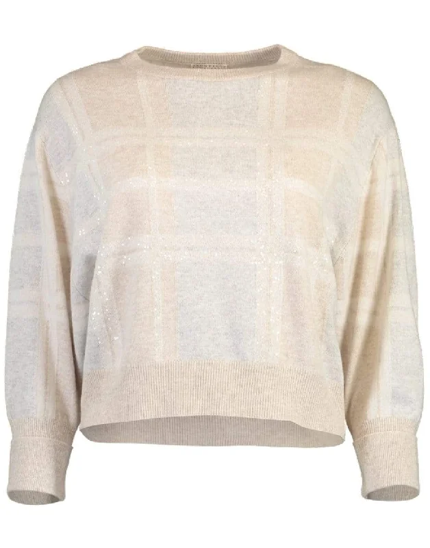 Checkered Paillette Embroidered Pullover Knit Turtleneck Warm Pullover