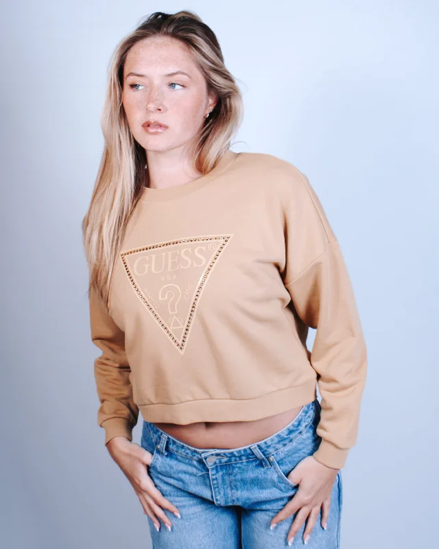Guess Rosatea Crop Sweatshirt Hoodie with Hem Fringe Bohemian Relaxed