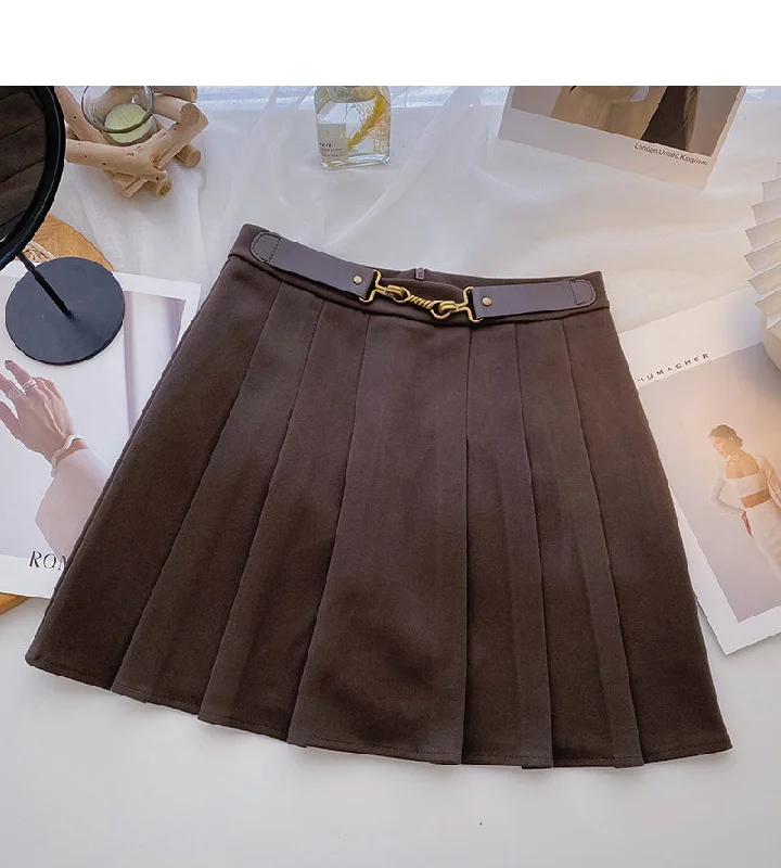 Hong Kong style leisure high waist A-line pleated skirt  5592 leather skirt sleek