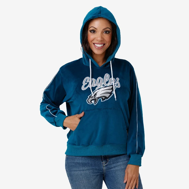 Philadelphia Eagles Womens Velour Hooded Sweatshirt Hoodie with Applique Textured Unique Philadelphia Eagles Womens Velour Hooded Sweatshirt Hoodie with Applique Textured Unique