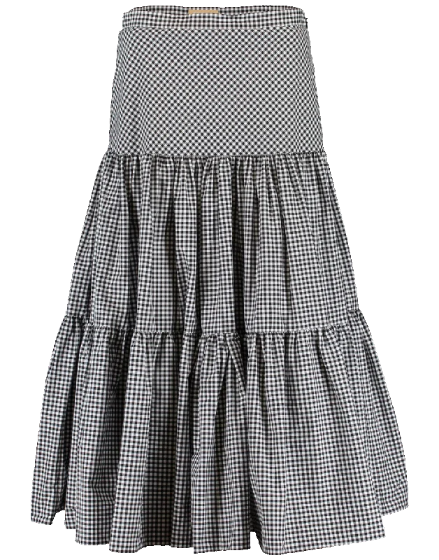 Tiered Gingham Print Skirt ruffled skirt detail