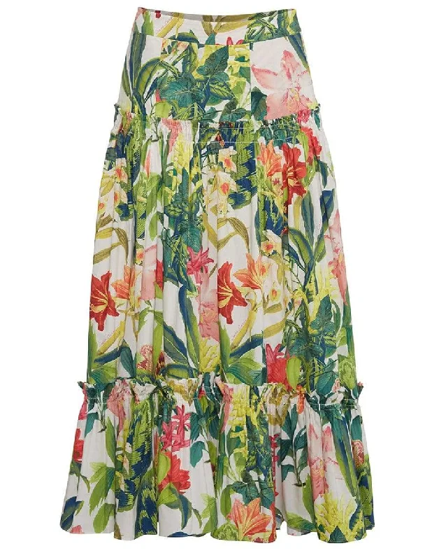 Ivory Floral Tisbury Skirt cashmere skirt fine