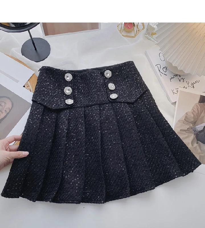 Retro small fragrance diamond studded high waist Sequin A-shaped skirt  5598 low waist skirt