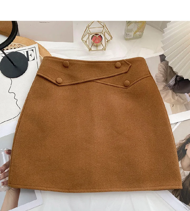 Design sense personalized button high waist slim A-line skirt  5566 silk skirt elegant