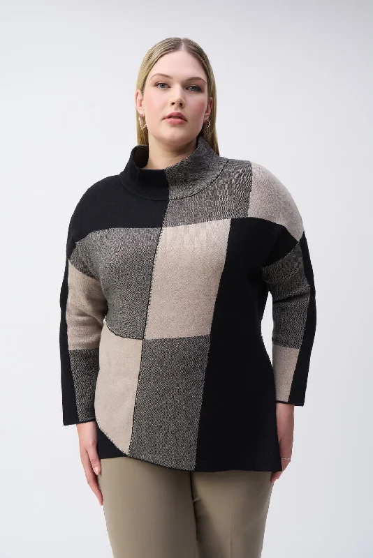 Joseph Ribkoff Color-Block Jacquard Knit Pullover, Style #243944 Bishop Sleeve Elegant