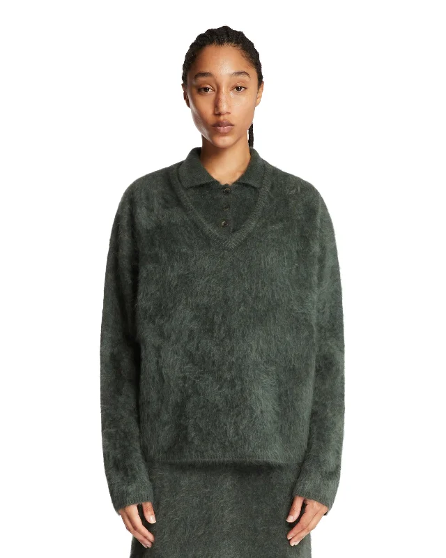 Pullover Verde In Cashmere Long Bell Sleeve