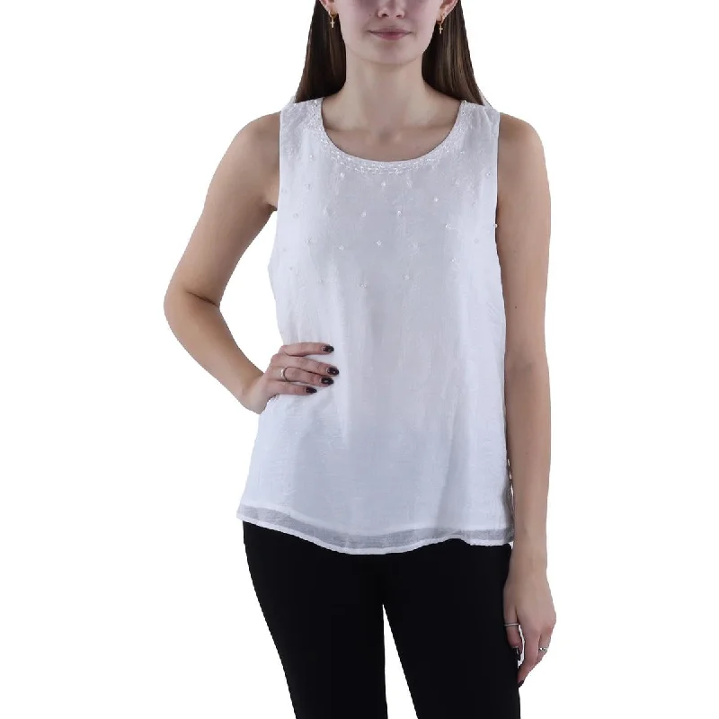 Womens Beaded Tank Shell mesh tank top