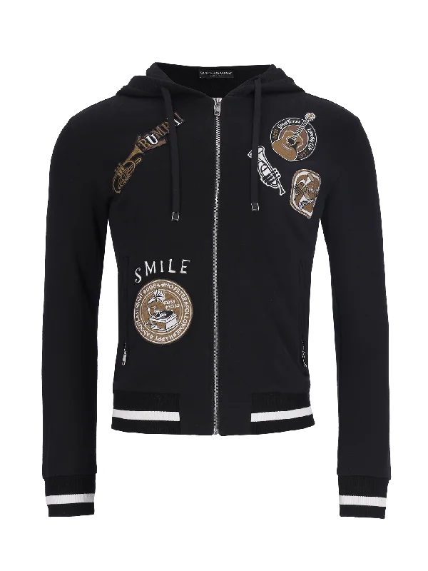 embroidered patch hoodie Hoodie with Ribbed Cuffs Snug Fit Comfort