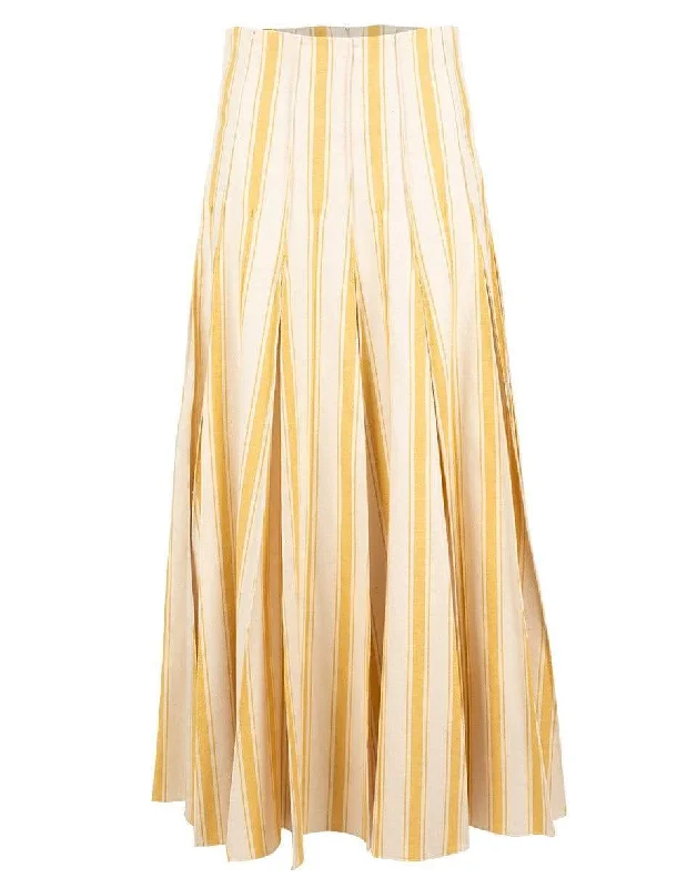 Yellow and White Million Pleats Maxi Skirt lace skirt intricate