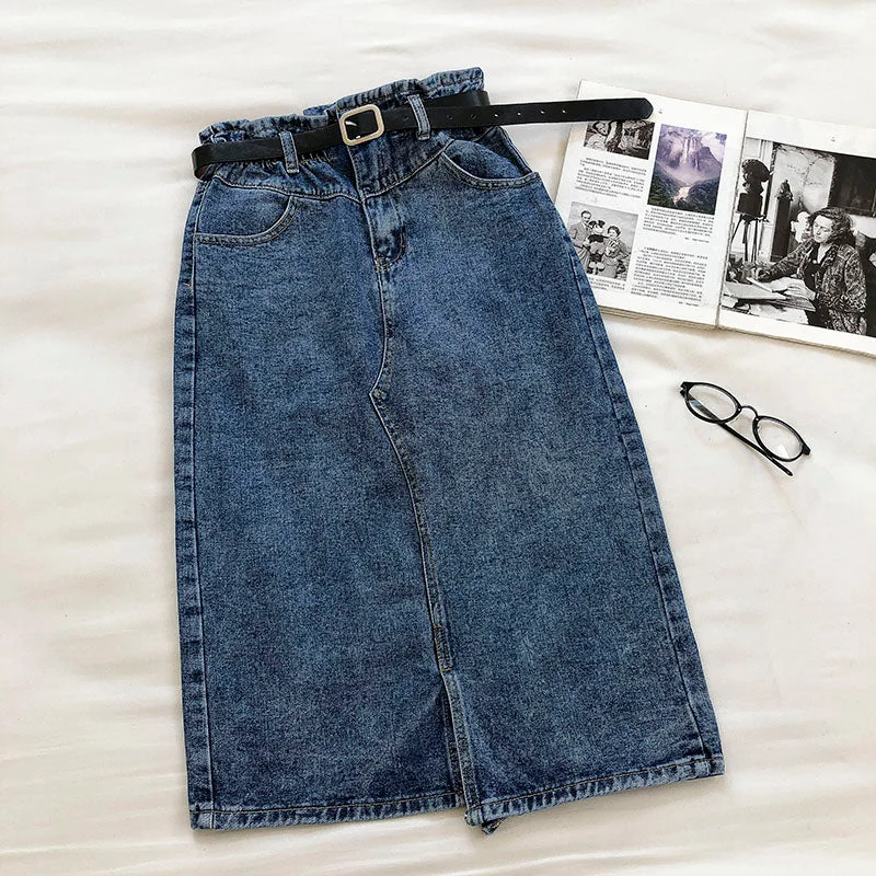 Denim skirt design, split Hip Wrap Skirt, fashion belt  5675 cashmere skirt soft