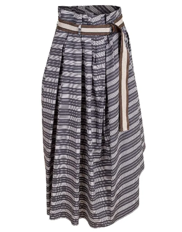 Grosgrain Belted Striped Full Skirt chiffon skirt flowing