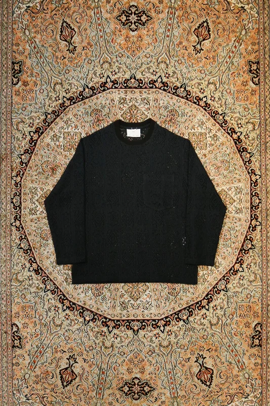 Song for the Mute LACE CREW NECK PULLOVER(BLACK) Spaghetti Sleeve Top