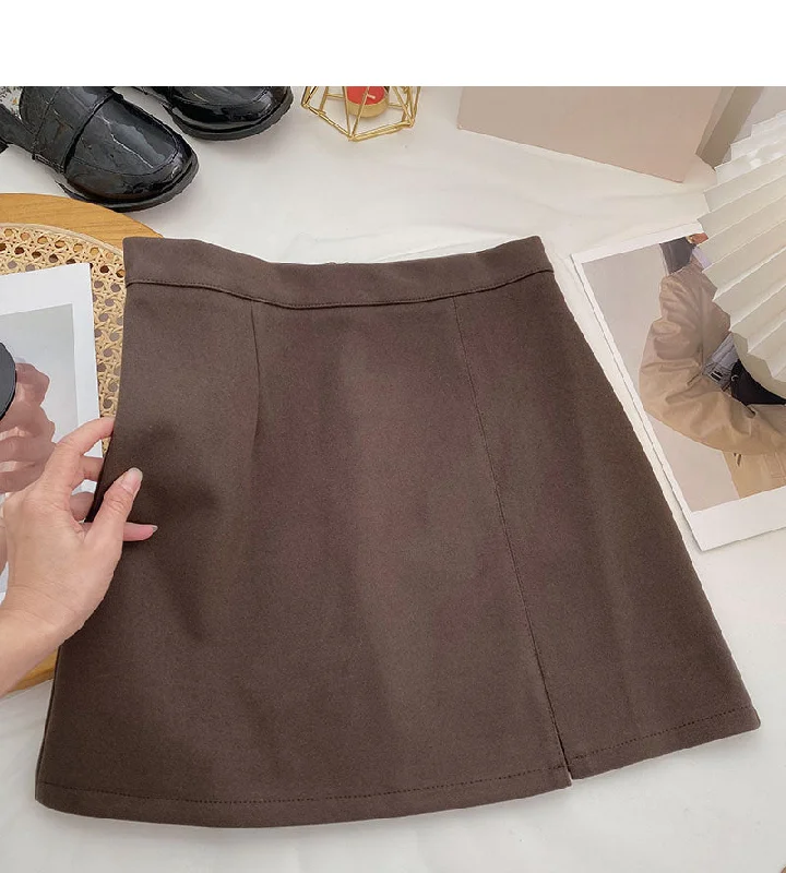 Retro temperament small split A-shaped high waist casual skirt  5553 linen skirt natural