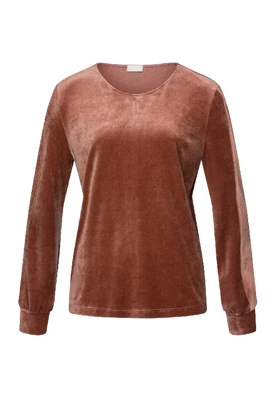 Favourites Velvet Round Neck Pullover | Burlwood 78855-2348 Faux Fur Trim