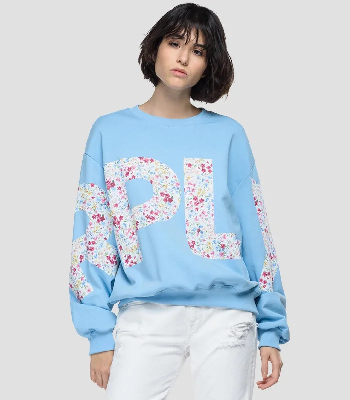Replay W3581B Oversized sweatshirt with REPLAY floral print Zip Hoodie Drawstring Kangaroo Pocket Replay W3581B Oversized sweatshirt with REPLAY floral print Zip Hoodie Drawstring Kangaroo Pocket