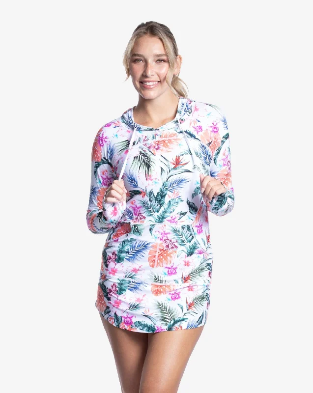 BloqUV x JANTZEN Collab: Women's UPF 50+ Hoodie Dress (2009J) - Hawaiian Terrace Hoodie with V-Neck Classic Versatile BloqUV x JANTZEN Collab: Women's UPF 50+ Hoodie Dress (2009J) - Hawaiian Terrace Hoodie with V-Neck Classic Versatile