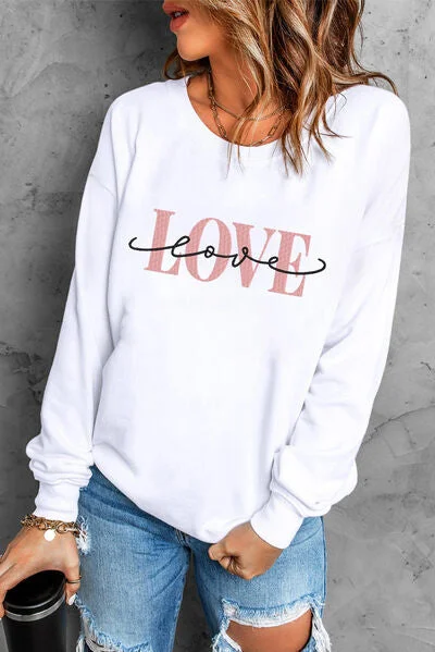 Shoreline Boutique LOVE Dropped Shoulder Sweatshirt Hoodie with Ribbed Neckline Snug Warm Shoreline Boutique LOVE Dropped Shoulder Sweatshirt Hoodie with Ribbed Neckline Snug Warm