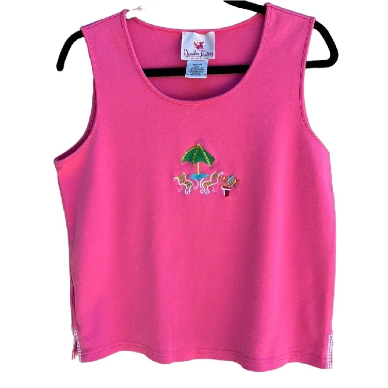 The Quacker Factory Women's Pink Embroidered Beaded Beach Sleeveless Tank Top M stylish tank top The Quacker Factory Women's Pink Embroidered Beaded Beach Sleeveless Tank Top M stylish tank top