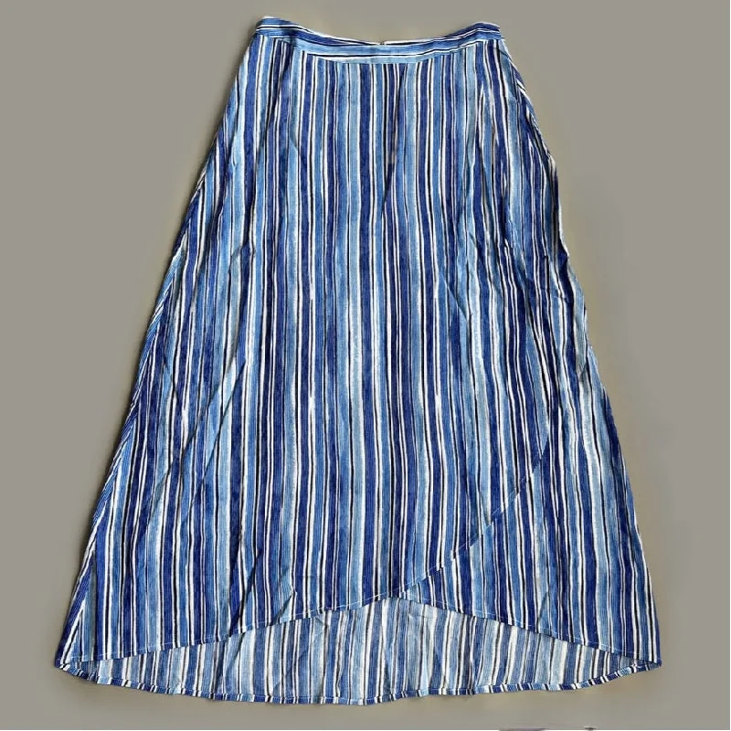 TOMMY BAHAMA Women's Divine Lines Maxi Skirt White Blue Boho Stripe Size 8 (New) silk skirt lustrous