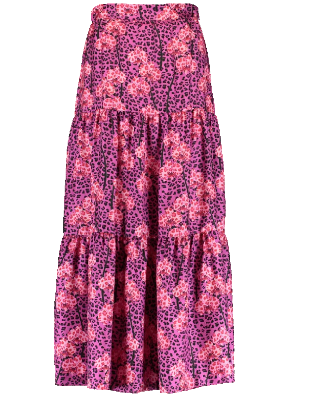 Pia Twill Print Long Skirt ribbed skirt waist