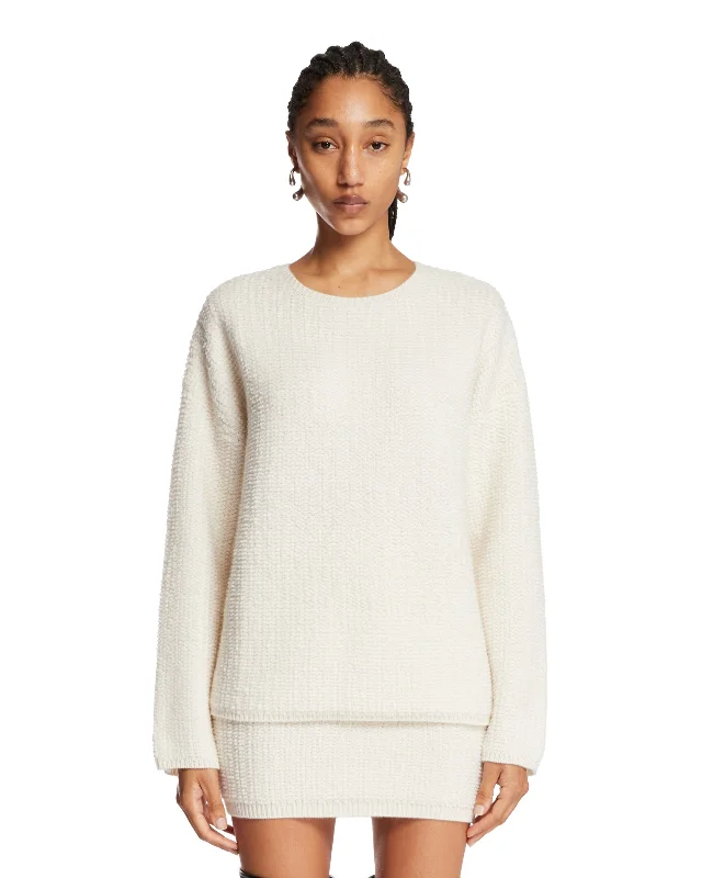 Pullover Texturizzato Bianco Over Sleeve Pullover