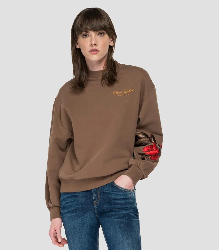 Replay W3616 Rose Label Sweatshirt Oversized Hoodie Comfort Casual