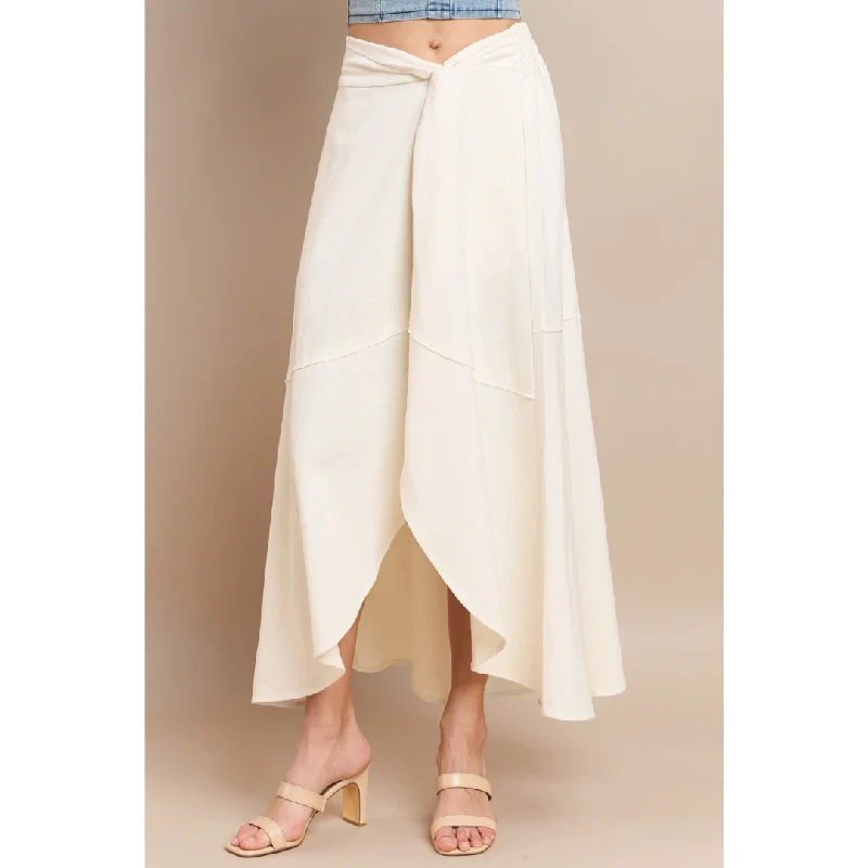 Linen Wrap Maxi Skirt - Cream midi skirt versatile