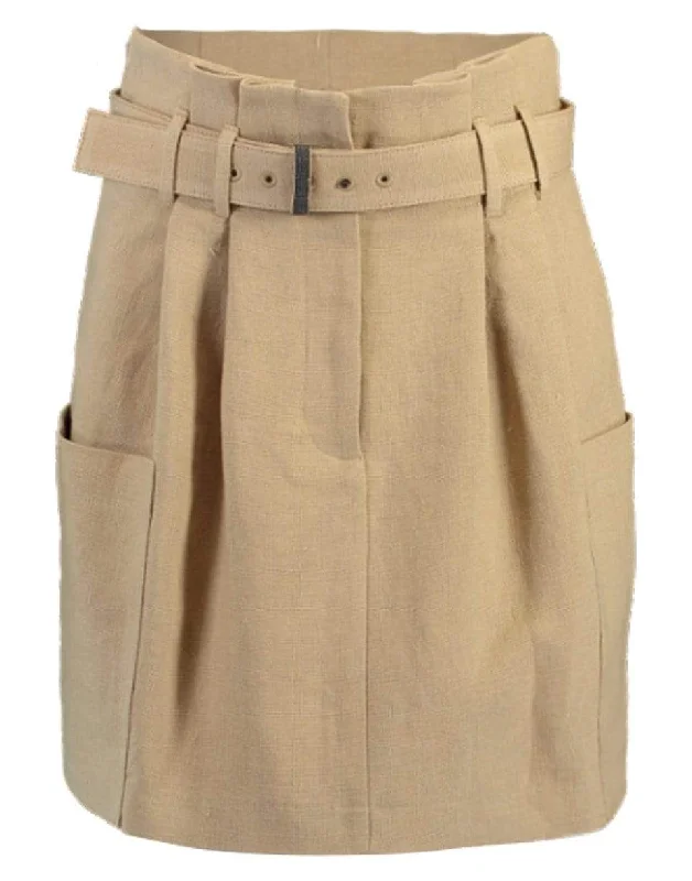 Linen Cargo Pocket Belted Mini Skirt denim skirt fashionable