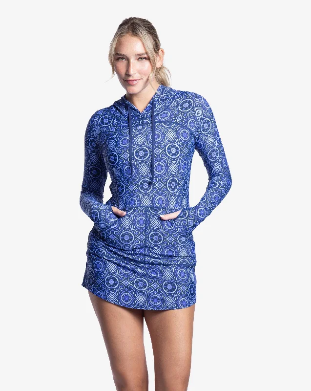 BloqUV x JANTZEN Collab: Women's UPF 50+ Hoodie Dress (2009J) - Moroccan Tiles Hoodie with Crew Neck Simple Timeless BloqUV x JANTZEN Collab: Women's UPF 50+ Hoodie Dress (2009J) - Moroccan Tiles Hoodie with Crew Neck Simple Timeless