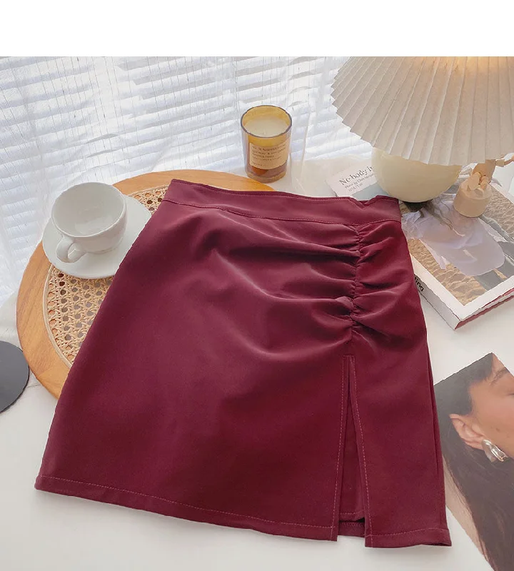 Fashionable retro pleated split thin Hip Wrap Skirt  5552 velvet skirt glossy