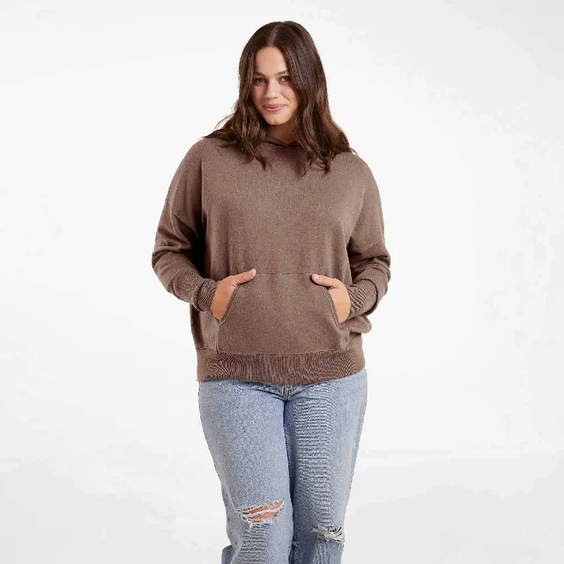 Luxe Knit Hoodie | Mocha Hoodie with Elastic Waist Stretchable Comfortable