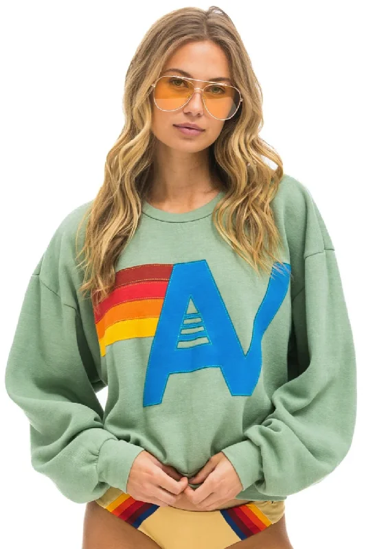 Aviator Nation Stitched Relaxed Pullover in Sage Short Puff Sleeve