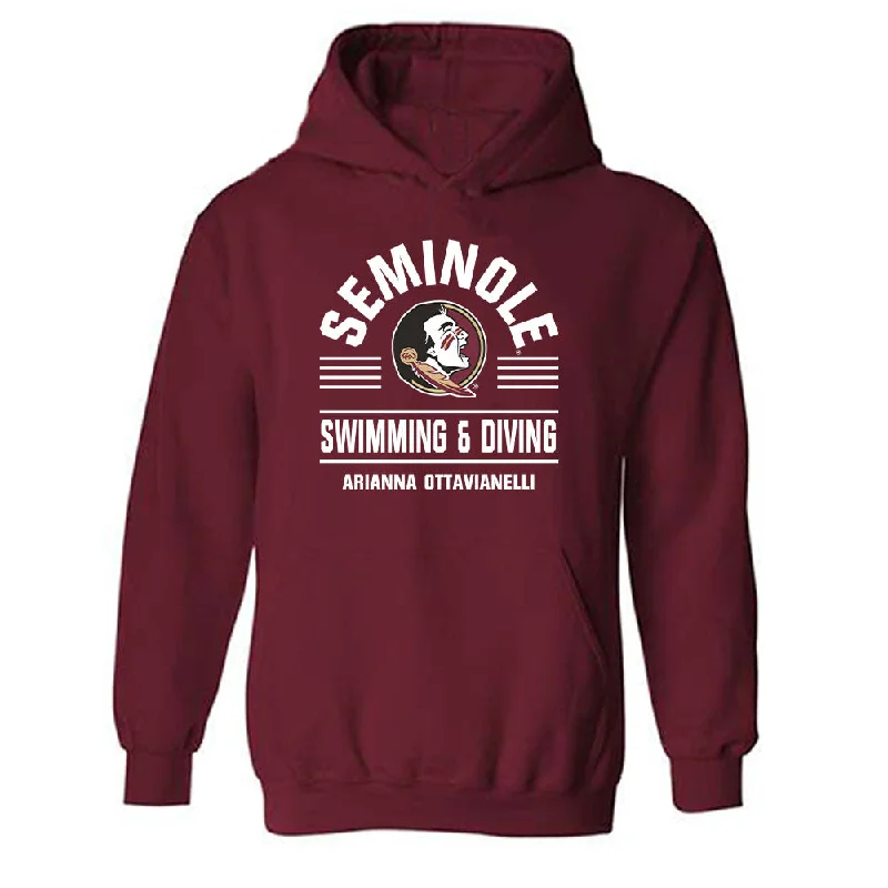 FSU - NCAA Women's Swimming & Diving : Arianna Ottavianelli - Classic Fashion Shersey Hooded Sweatshirt Hoodie with Magnetic Closure Innovative Modern