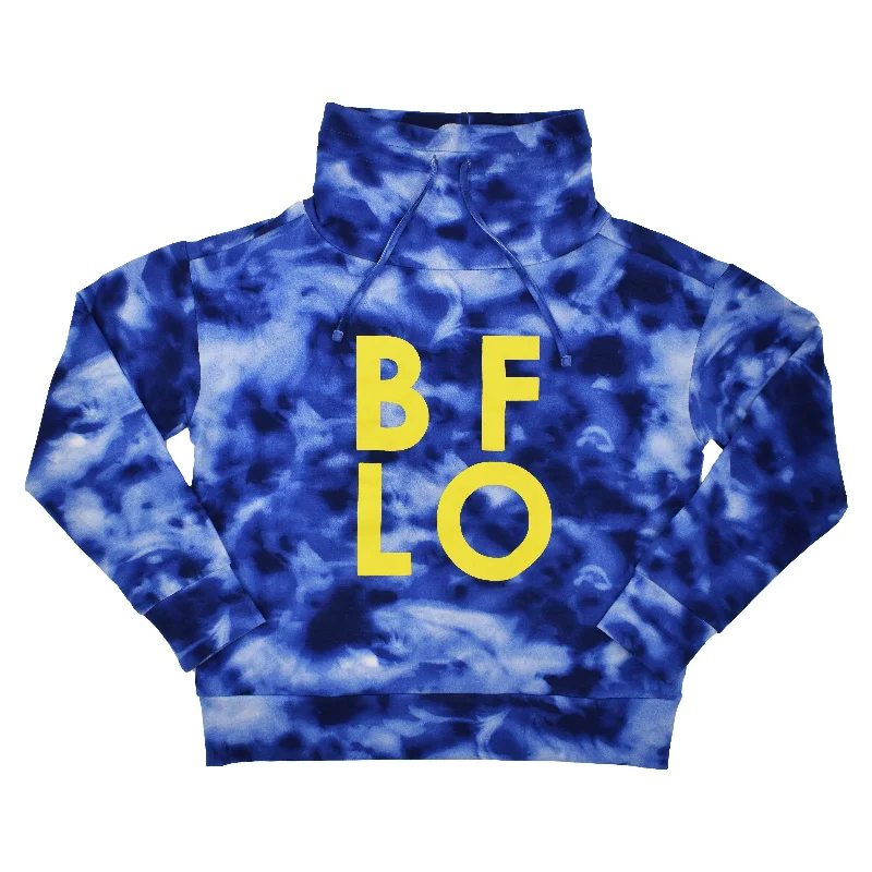 Women's Navy Tie Dye Mock Neck Sweatshirt Hoodie with Hem Elastic Stretchable Comfortable Women's Navy Tie Dye Mock Neck Sweatshirt Hoodie with Hem Elastic Stretchable Comfortable
