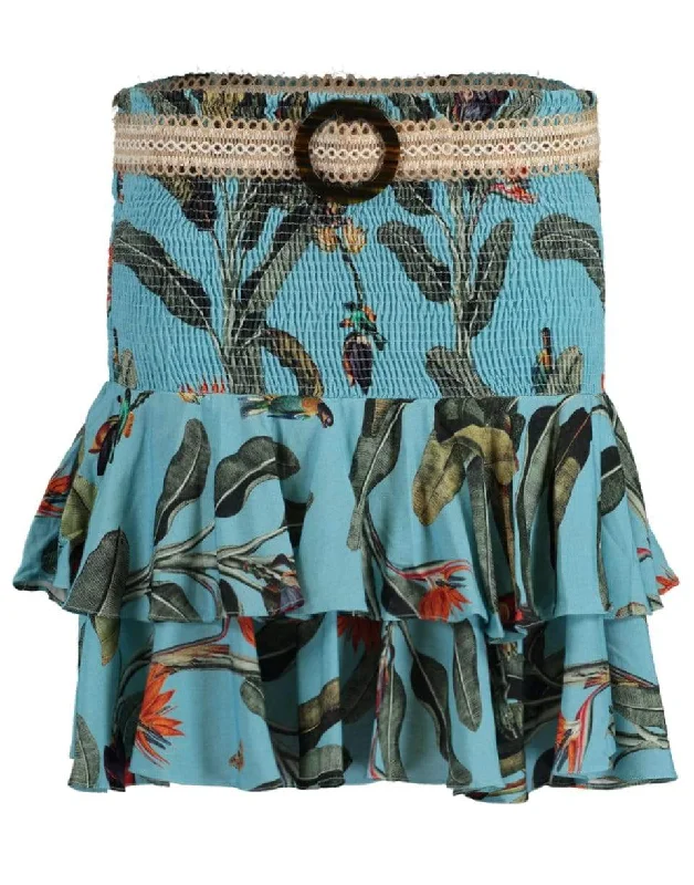 Tropical Print Shirred Mini Skirt velvet skirt rich