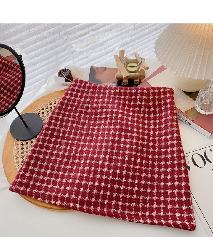 Retro personalized Plaid slim Hip Wrap Skirt  5597 a-line skirt cut