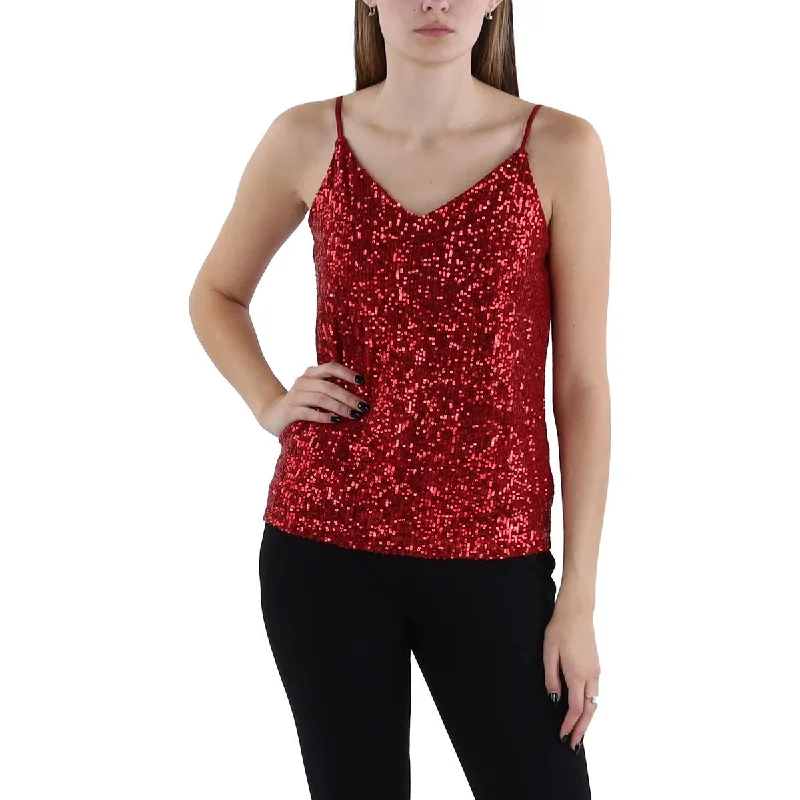 Petites Womens Sequined Cami Tank Top stretchy tank top