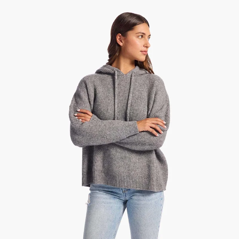 Cozy Knit Ribbed Sweater Hoodie | Charcoal Hoodie with Set-In Sleeves Structured Classic Cozy Knit Ribbed Sweater Hoodie | Charcoal Hoodie with Set-In Sleeves Structured Classic
