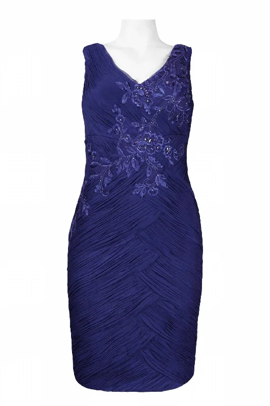 Floral Embellished Crepe Dress In Sapphire