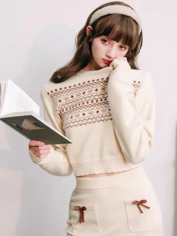 Fair Isle Sweater Halter Set Soft Knitwear【s0000004437】 Solid Color Striped Floral Print