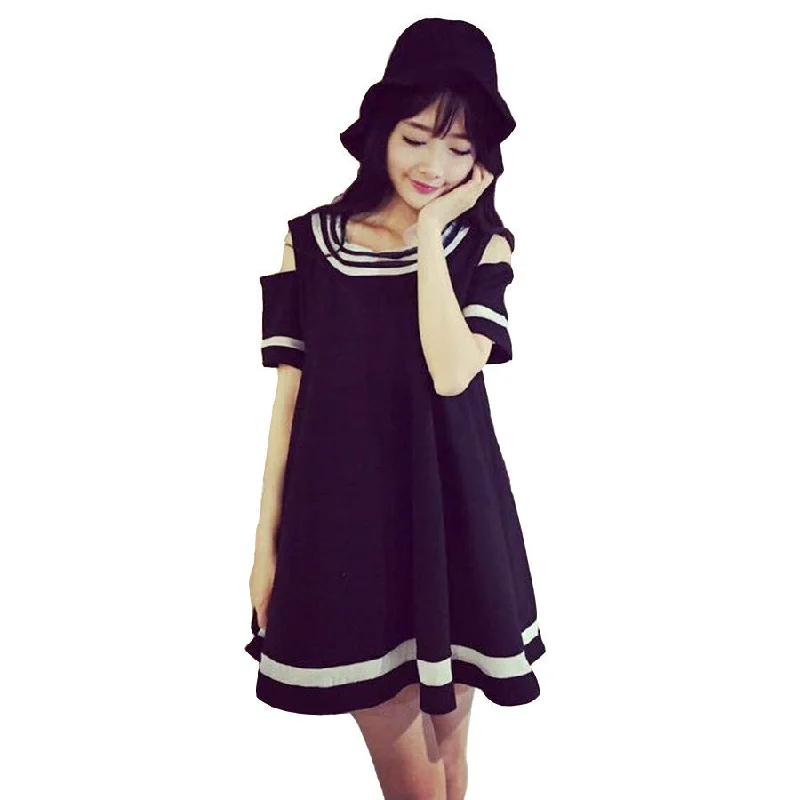 College Fashion Strapless Lolita Dress Girlfriends Sisters Clothes Thin Black White Female Doll Dress V101