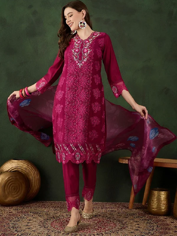 Sangria Embroidered Kurta & Trouser With Dupatta Trousers New Arrival