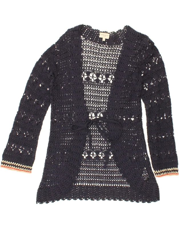 KAREN MILLEN Womens Crochet Cardigan Top UK 14 Large Navy Blue Cotton Cardigan Knitwear Sweater KAREN MILLEN Womens Crochet Cardigan Top UK 14 Large Navy Blue Cotton Cardigan Knitwear Sweater