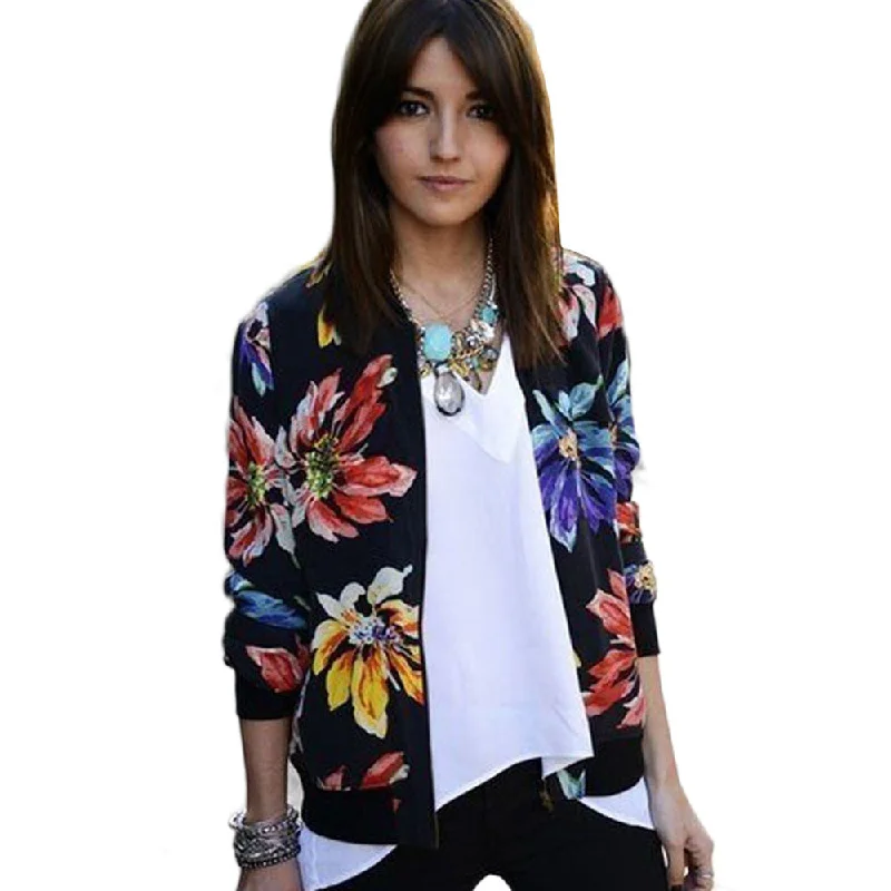 Basic Coat female Long Sleeve Floral Print Zipper Baseball Jacket Coat Outwear Chenille Fabric Brocade Fabric Lace Fabric Basic Coat female Long Sleeve Floral Print Zipper Baseball Jacket Coat Outwear Chenille Fabric Brocade Fabric Lace Fabric