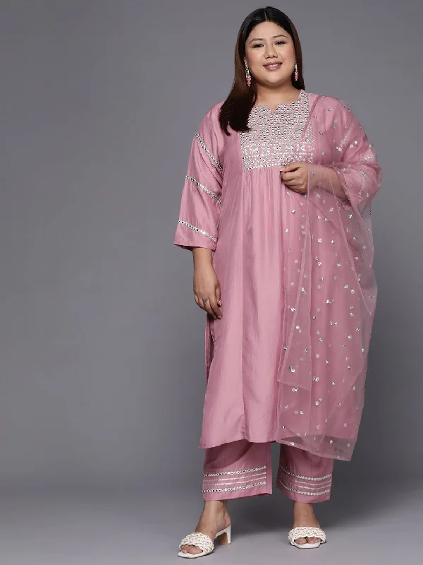 Sztori Plus Size Ethnic Motifs Embroidered Mirror Work Straight Kurta & Trousers & Dupatta Trousers Exclusive Limited