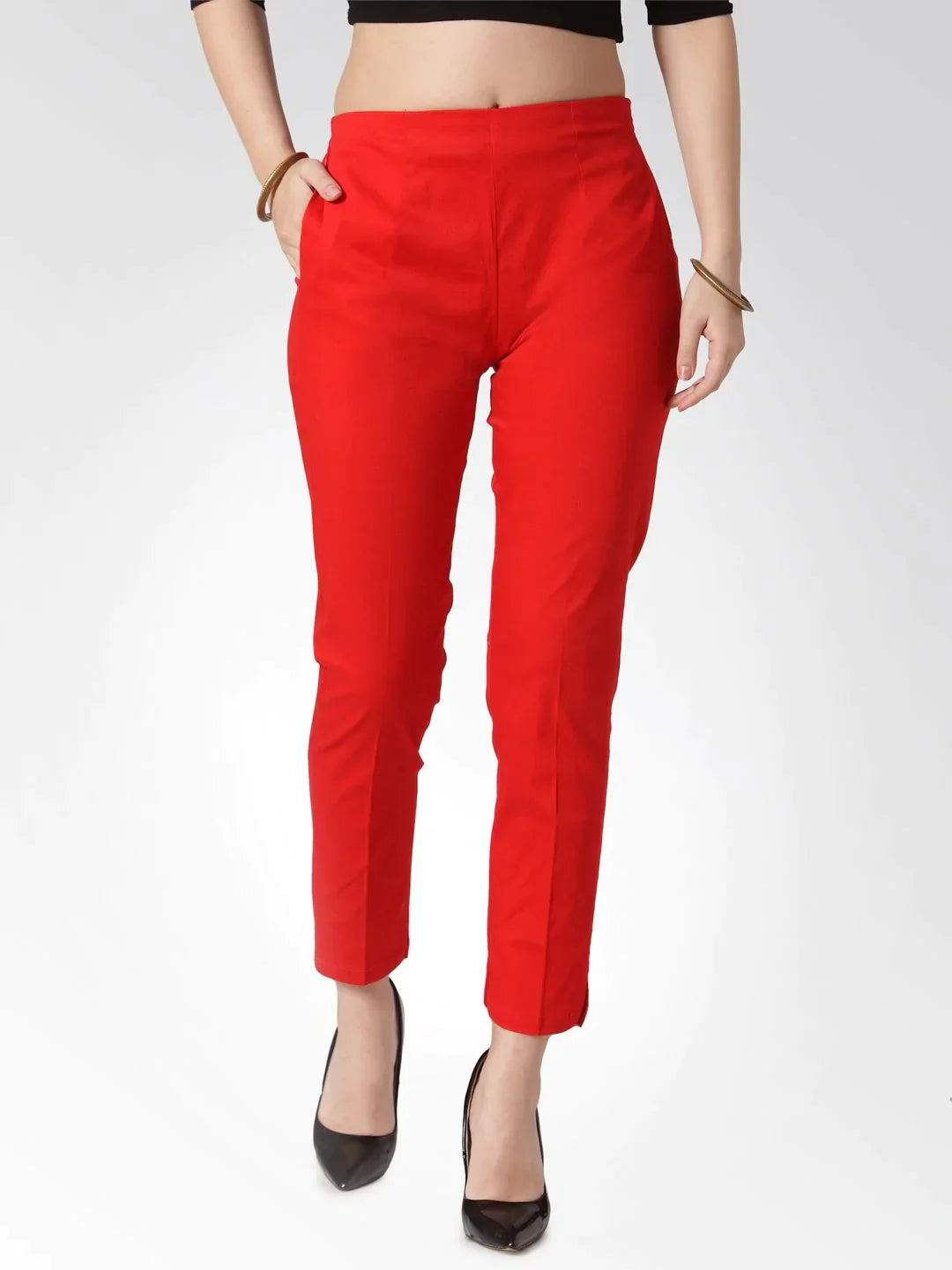 Women Red Smart Slim Fit Solid Regular Trousers - Rasiya Trousers High Rise Slim Fit Women Red Smart Slim Fit Solid Regular Trousers - Rasiya Trousers High Rise Slim Fit